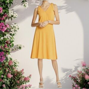 Ann Taylor Sleeveless V-Neck Yellow Midi Sun Dress